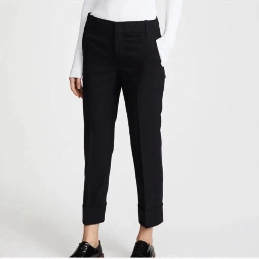 Vince Womens Size Black Cuffed Cropped Straight Leg Trousers Dress Pants